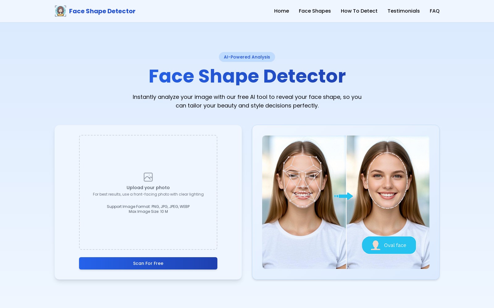 FaceShapeDetector FaceShapeDetector - Entdecken Sie Ihre einzigartige Gesichtsform sofor
