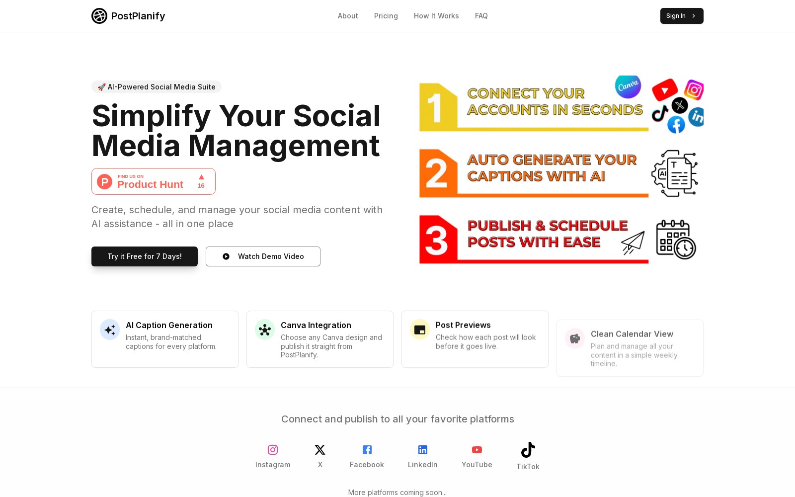 PostPlanify PostPlanify - PostPlanifyは、さまざまなプラットフォームでの投稿作成、スケジューリング、公開を効率化する