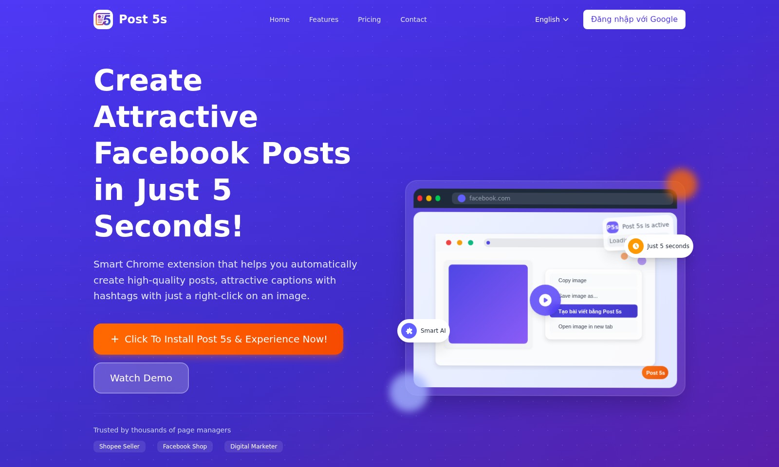 Post 5s Post 5s - Post 5s 使用户能够高效生成吸引人的 Facebook 帖子,特点是智能 AI 内容创作和秒级
