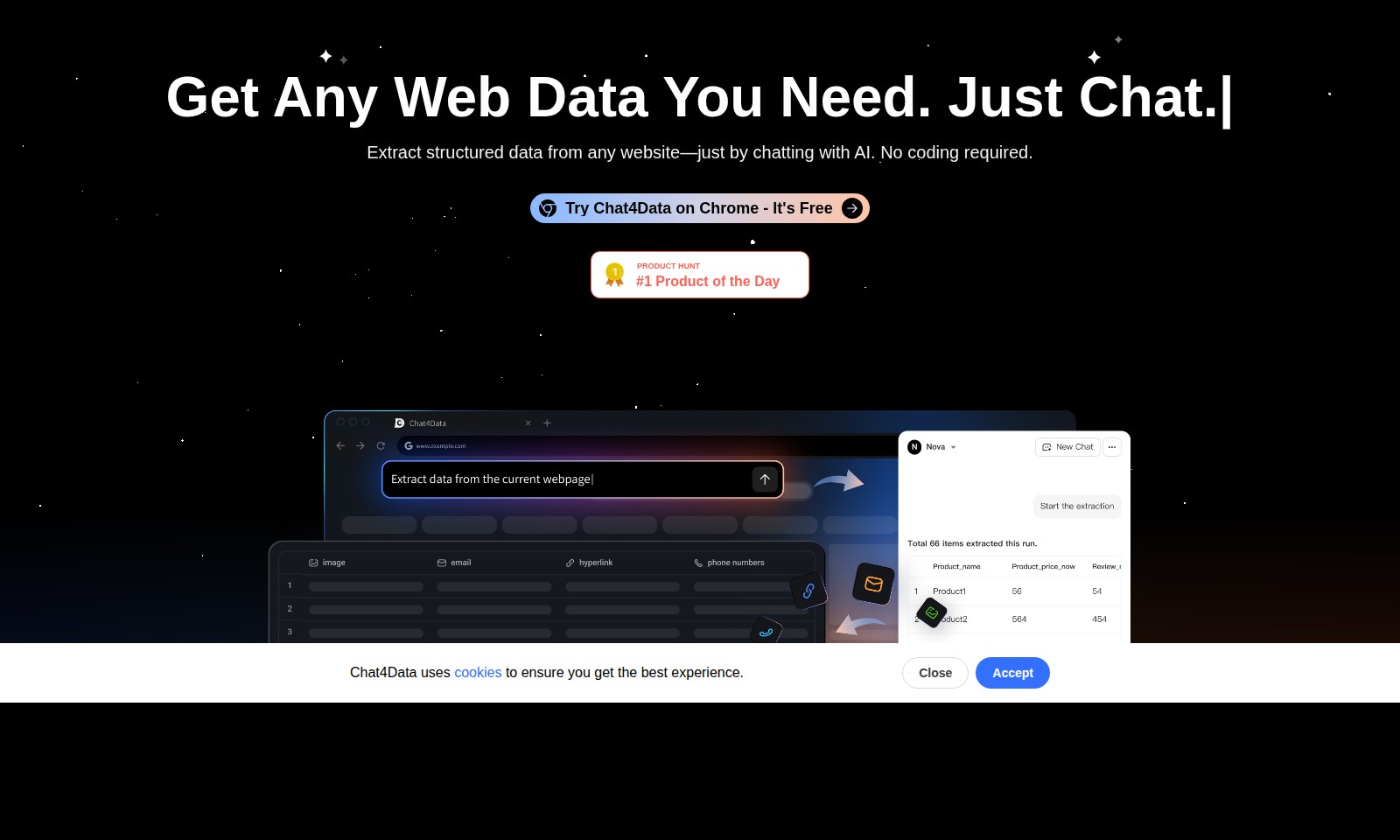 Chat4Data Chat4Data - Chat4Data simplifie l'extraction de données web av