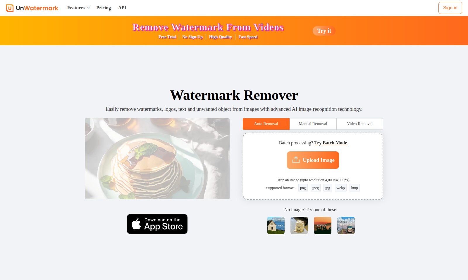 Unwatermark AI Unwatermark AI - Unwatermark는 다양한 미디어 파일에서 고품질을 유지하면서 빠르고 효율적으로 워터마