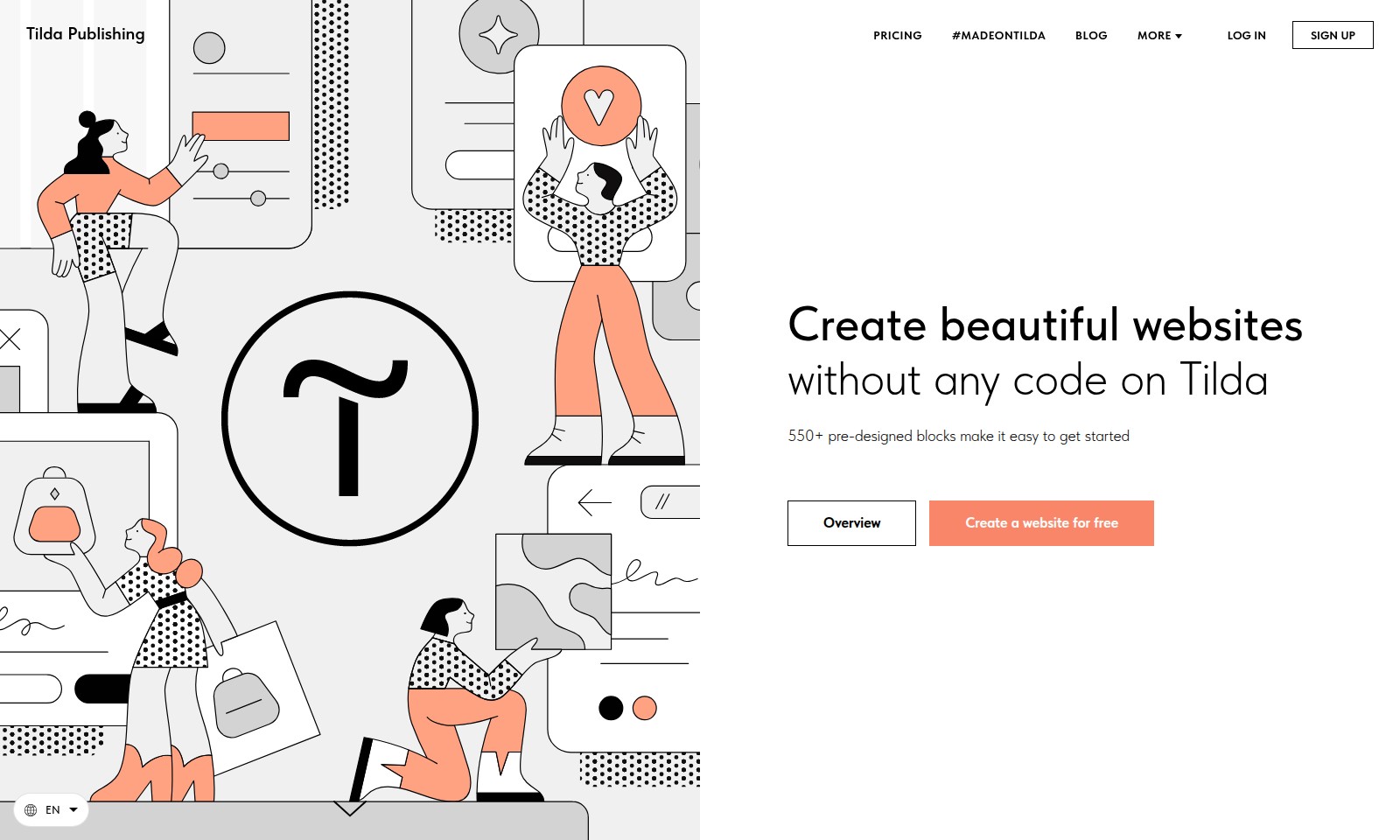 Tilda Tilda - Tilda Publishing は、550 以上の事前デザインされたブロックを使用して、ユーザーが