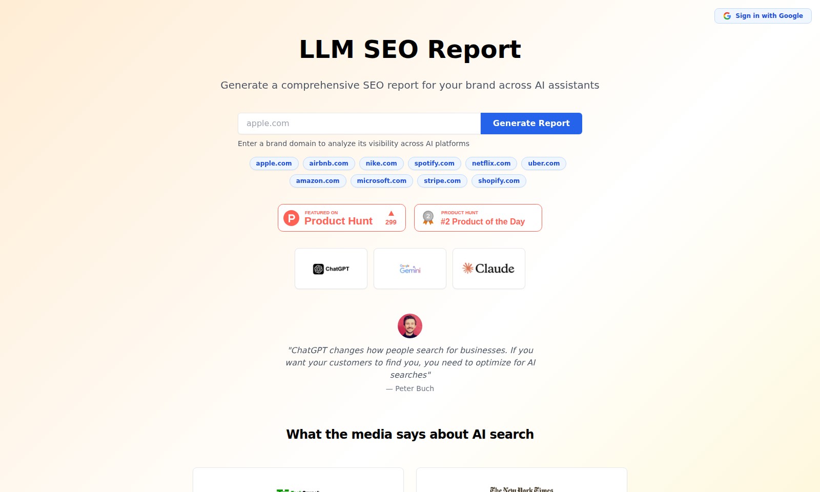 LLM SEO Report LLM SEO Report - 分析品牌領域以提升在AI平台上的能見度,適應新搜尋方法如ChatGPT。