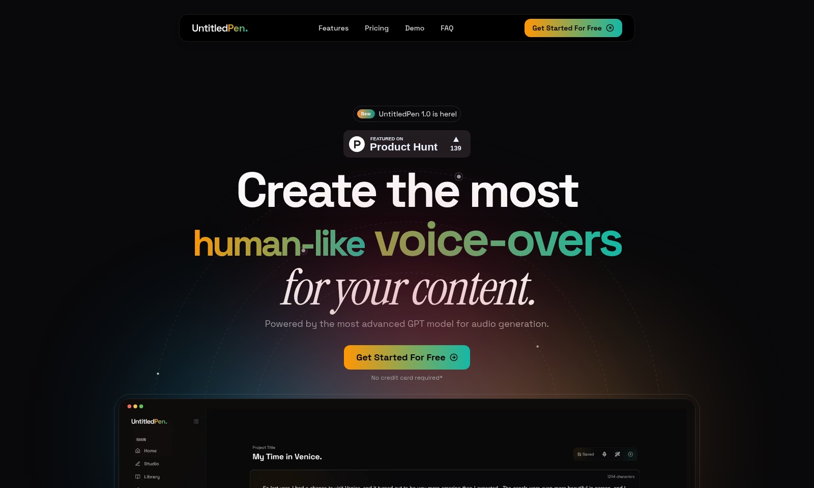 UntitledPen UntitledPen - UntitledPenは、ユーザーが人間のような音声を生成できるツールを提供します。テキスト読み上げ
