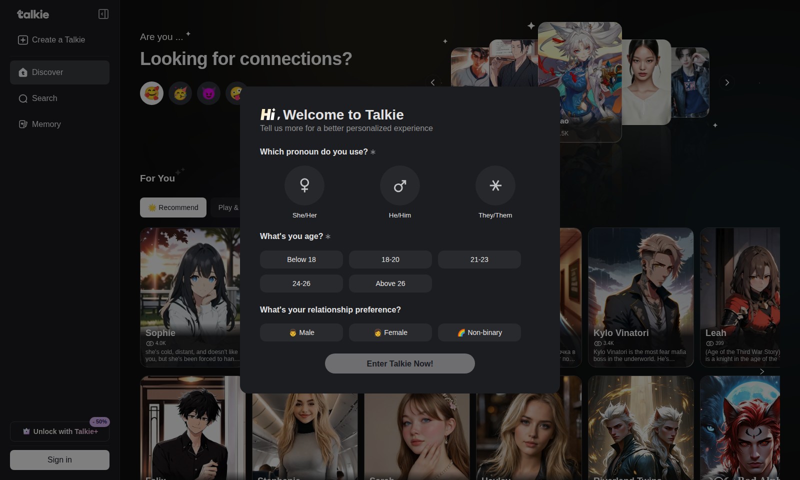 Talkie AI Talkie AI - Talkie allows users to create connections, chat wi