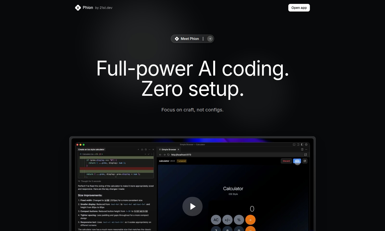 Phion Phion - Phionは、ゼロ設定、瞬時にライブデプロイ、開発者に優しいインターフェースを備えた強力なAIコーデ