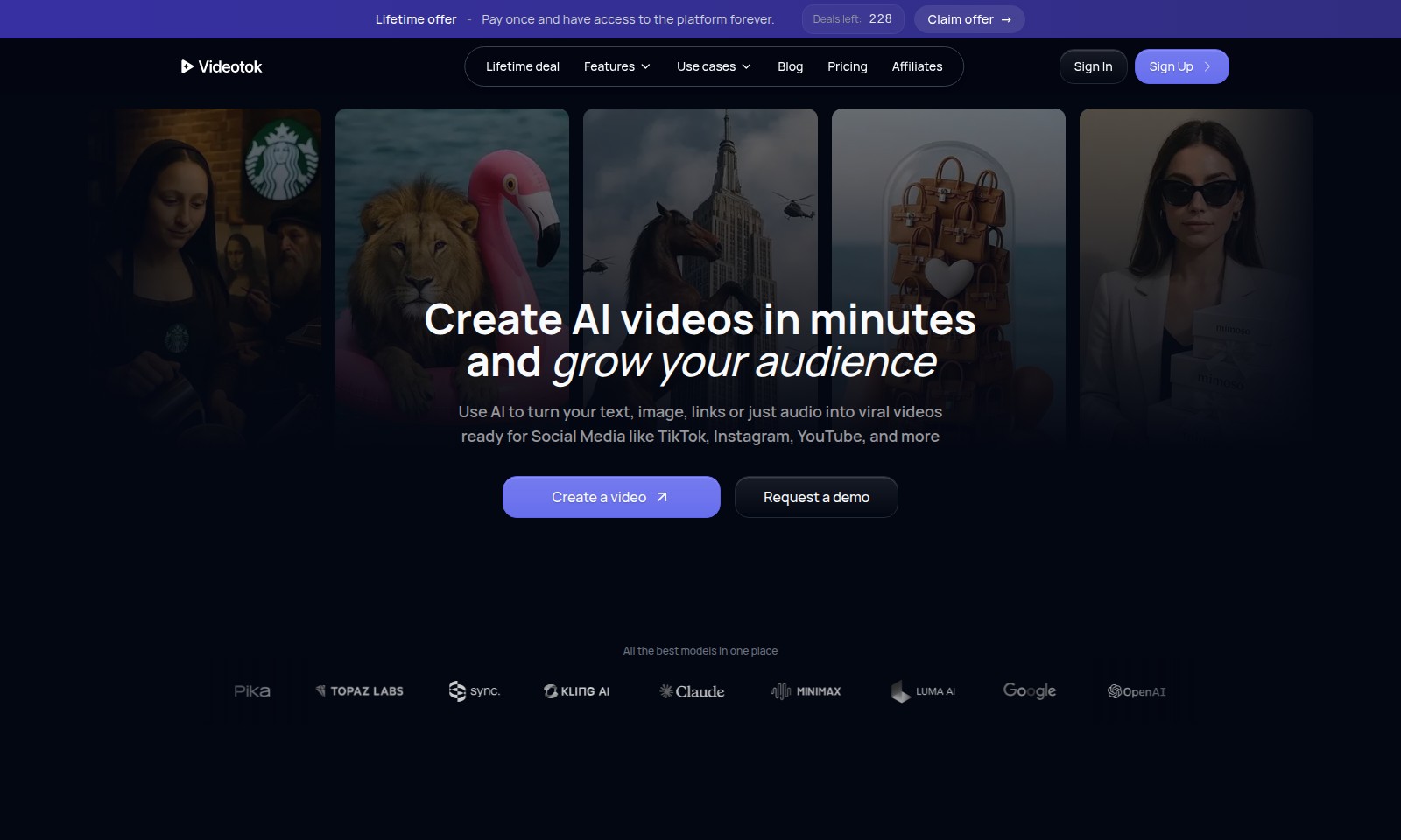 Videotok Videotok - Videotokは、クリエイターやブランドのためにコンテンツ制作を効率化し、AI生成のビデオや広告を