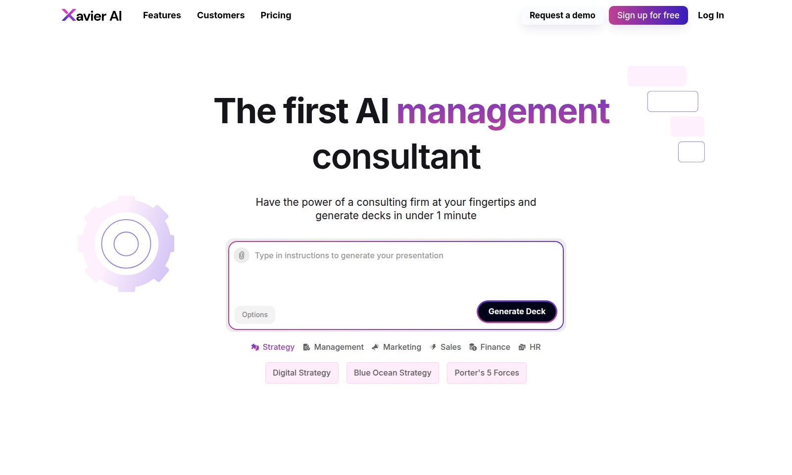Xavier AI Xavier AI - La page web propose une plateforme de consultant e