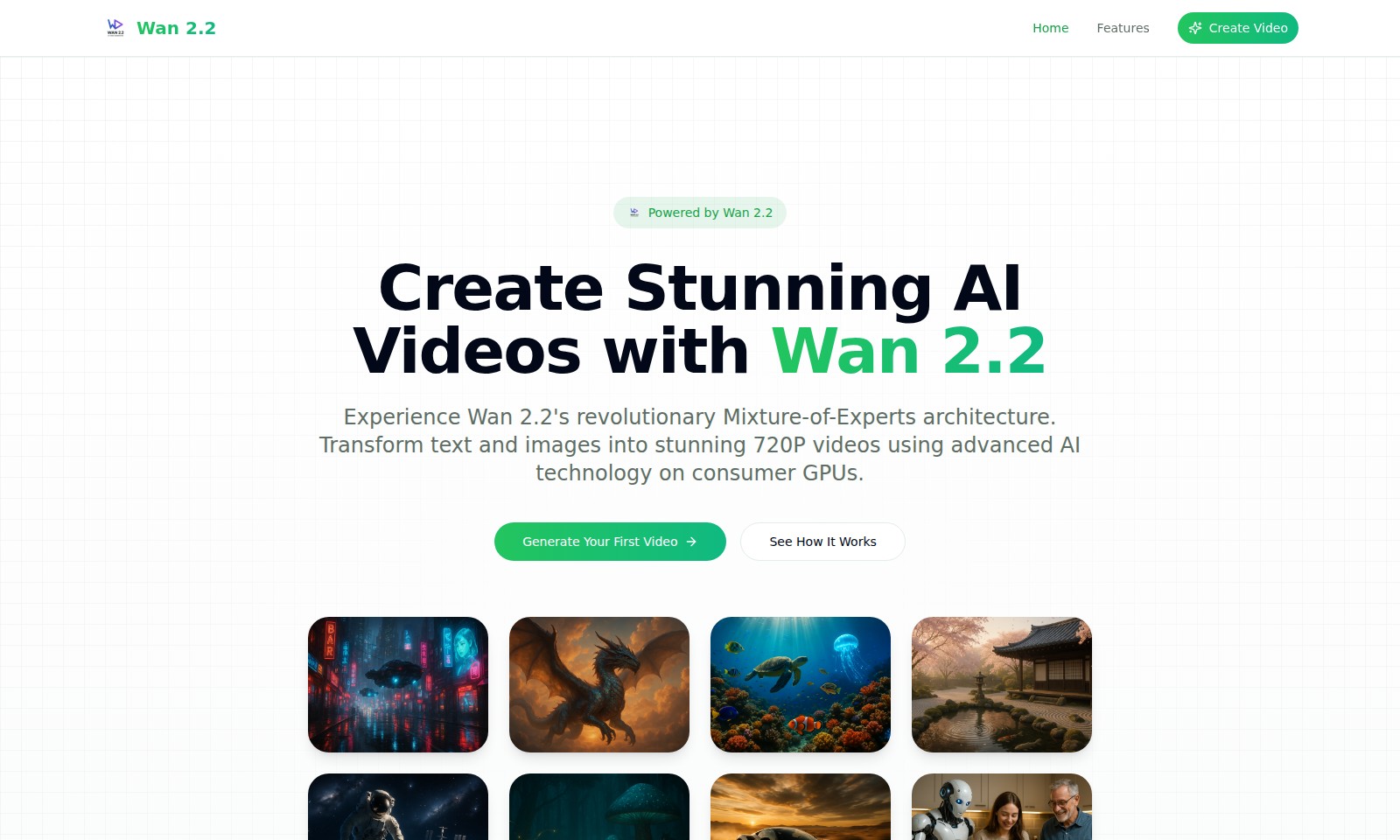Wan 2.2 Wan 2.2 - O Wan 2.2 permite que os usuários criem vídeos de