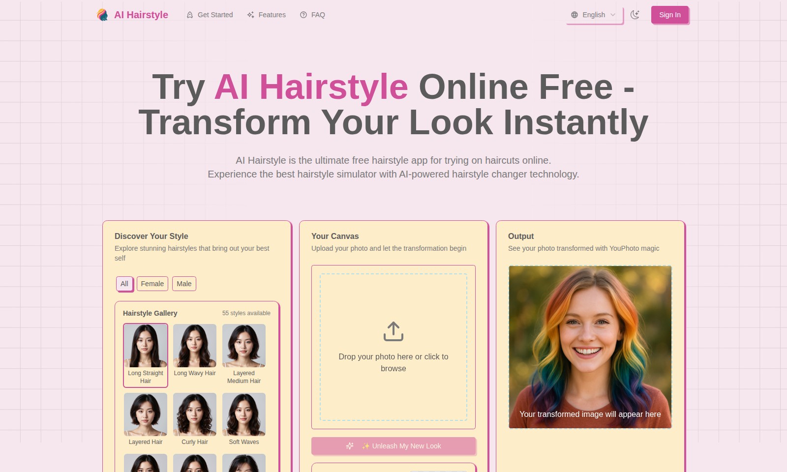 AI Hairstyle AI Hairstyle - AI 헤어스타일은 사용자들이 고급 AI 기술을 사용하여 다양한 헤어스타일을 체험할 수 있는