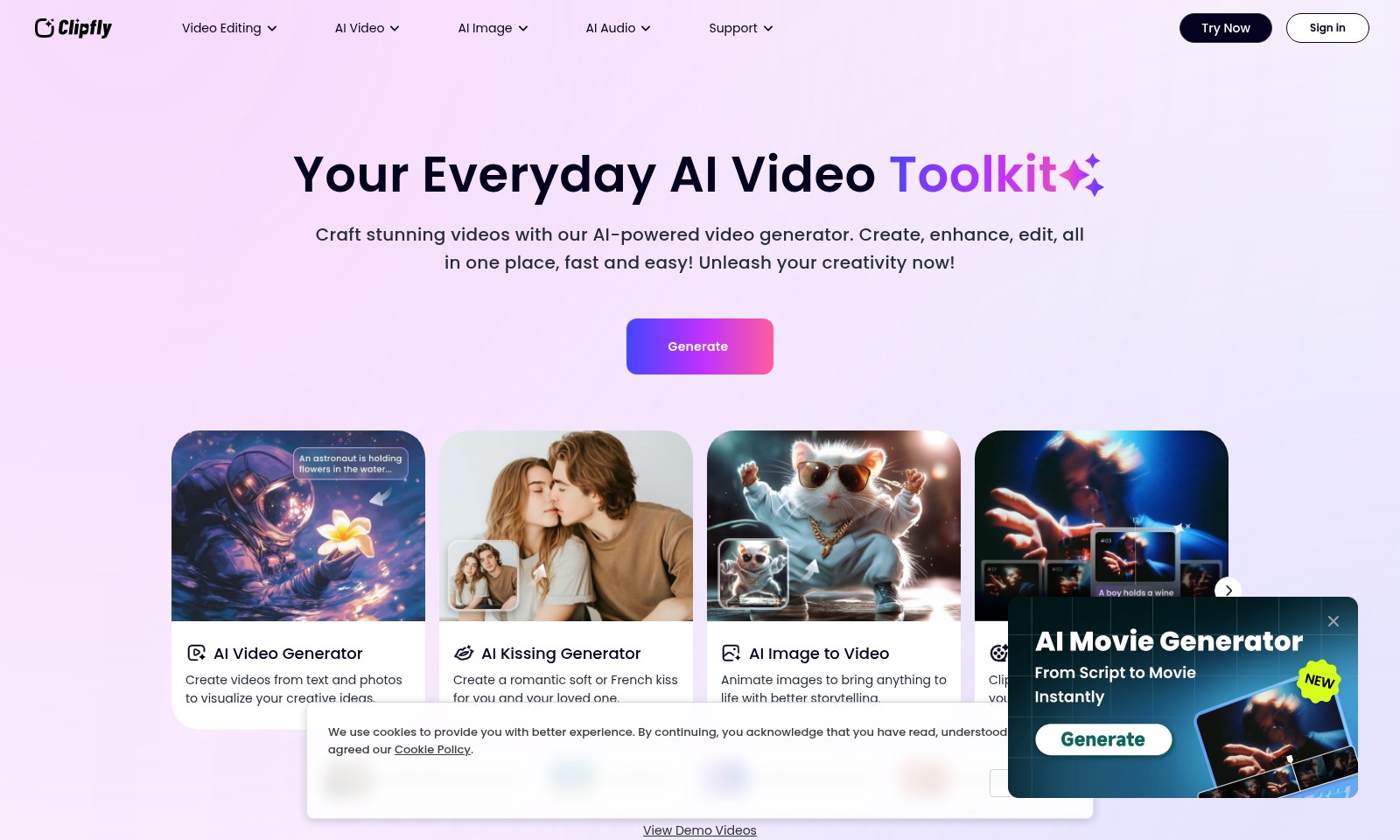 Clipfly Clipfly - ClipflyのAIビデオジェネレーターと編集ツールを使って、高品質の動画を作成し、不要な要素を取り