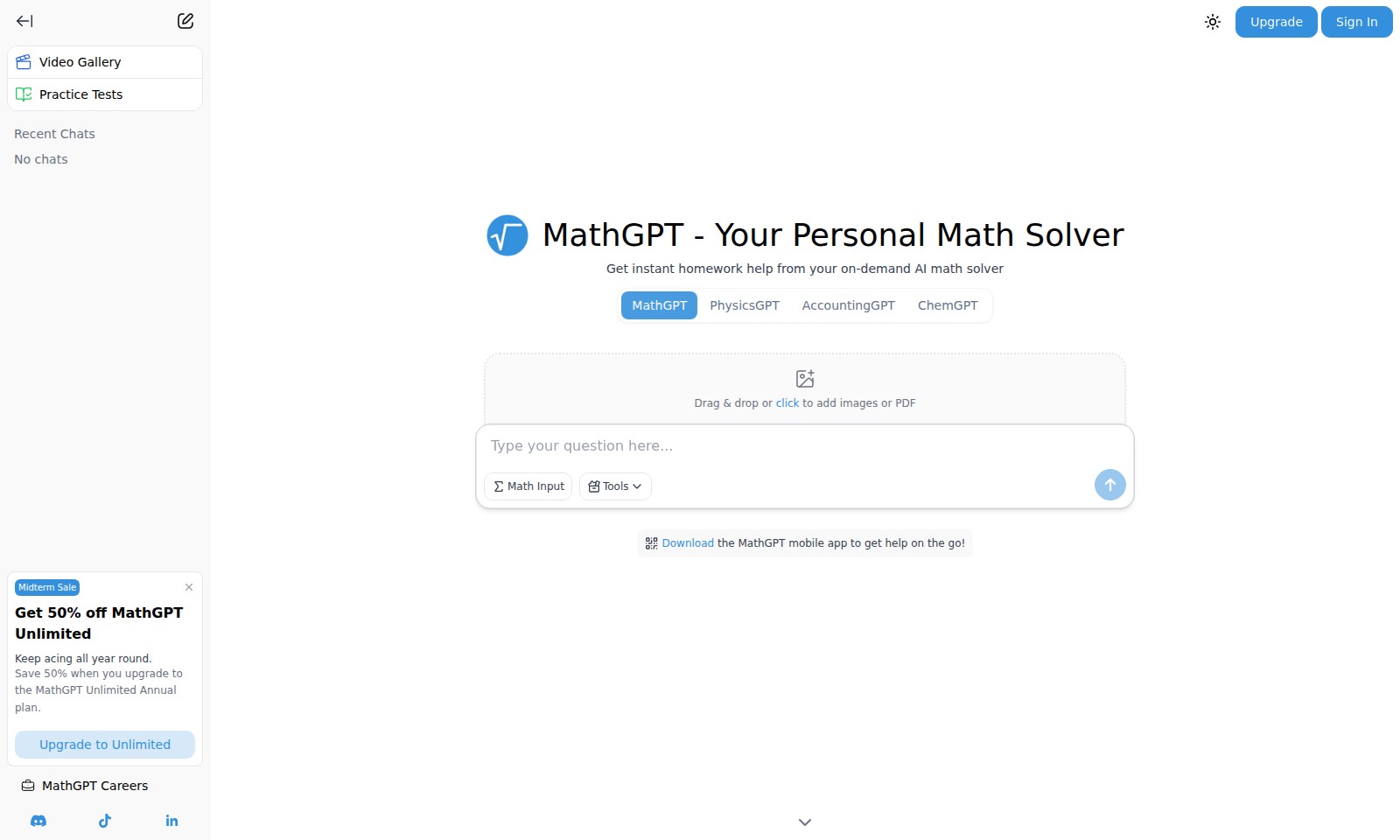 MathGPT MathGPT - Nhận giảm giá 50% cho MathGPT Unlimited! Trải nghi