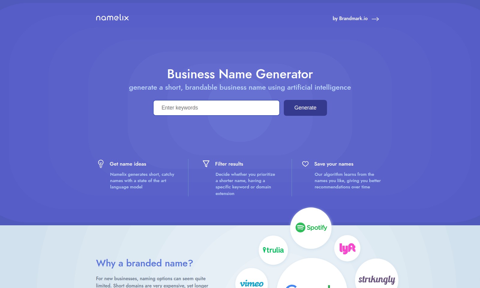 Namelix Namelix - Namelix helps startups find short, brandable names