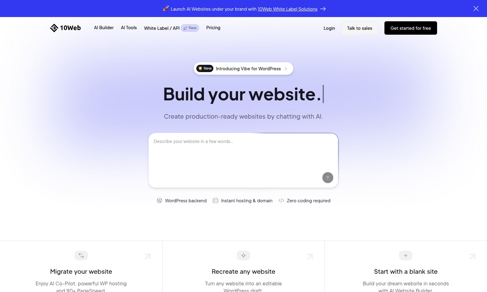 10Web 10Web - 10Web의 AI 웹사이트 빌더를 발견하여 손쉽게 사이트를 시작하세요. 프리미엄 호스팅과