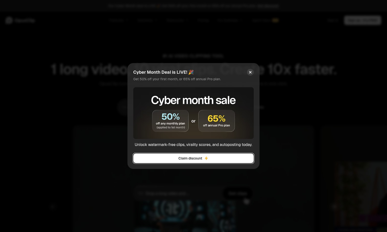 Opus Clip Opus Clip - OpusClipのサイバーマンスのセールを利用して、プランの大幅割引を受けながら、最高のAI動画編集