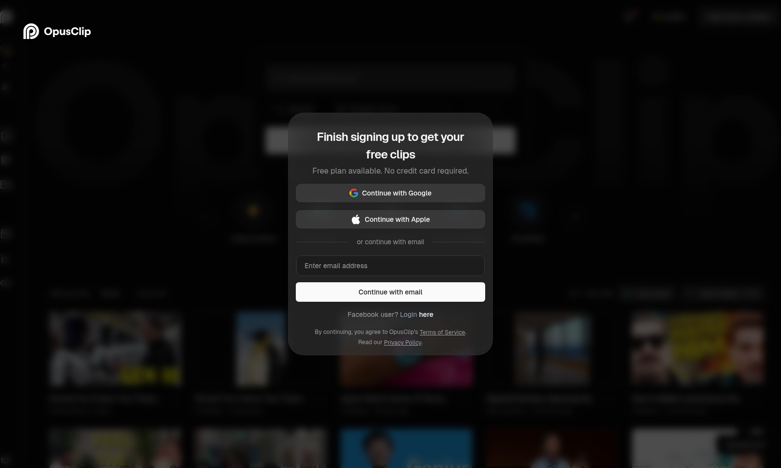 OpusClip OpusClip - Completa el registro para acceder a clips de video