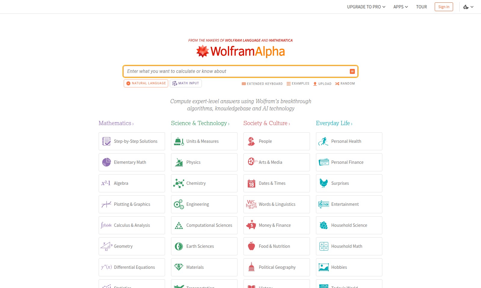 Wolfram|Alpha Wolfram|Alpha - Wolfram|Alphaは、数学、科学、日常生活のための専門的な計算ソリューションを提供し、先進的