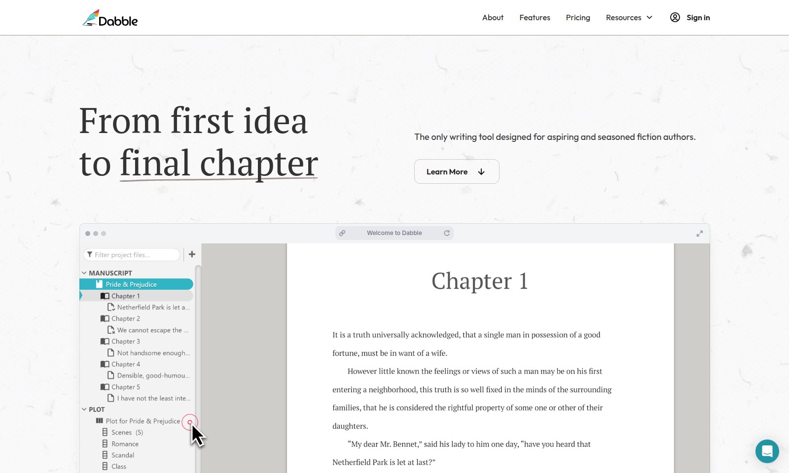 Dabble Dabble - Dabbleは使いやすさと強力なツールを組み合わせたもので、作家が小説をより少ない摩擦で、より集中し