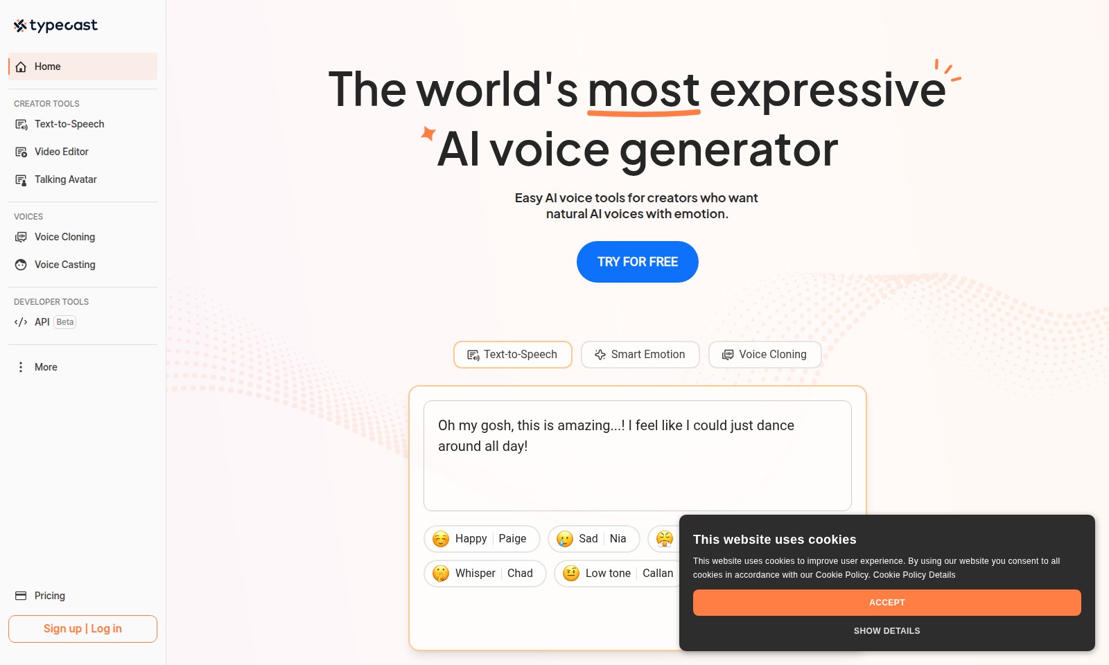 Typecast Typecast - Typecast offers a suite of AI-driven voice generat