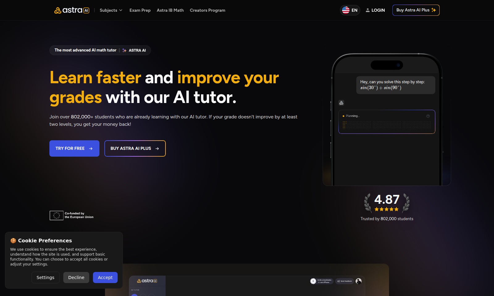 Astra AI Astra AI - Tritt 802.000+ Schülern bei, die mit Astra AI lern