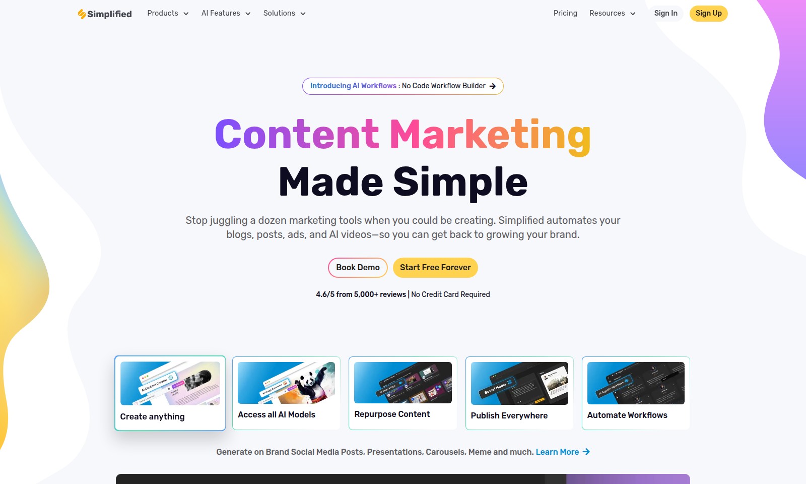 Simplified Simplified - Simplified는 빠른 콘텐츠 생성 및 마케팅 자동화를 위한 올인원 AI 작업 공간을