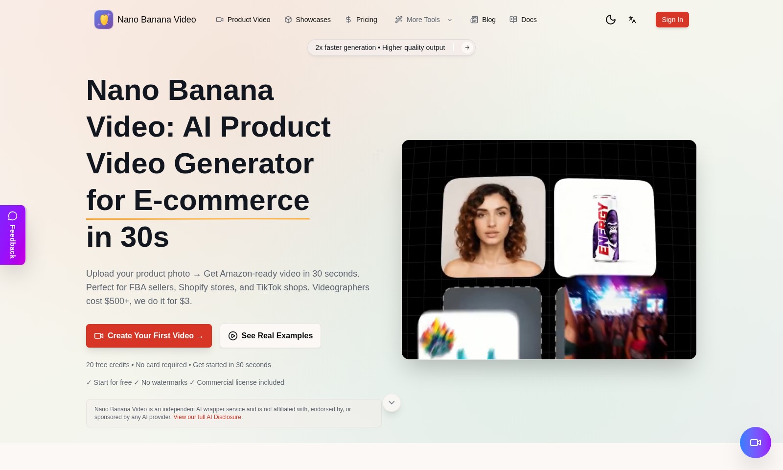 Nano Banana Video Nano Banana Video - 나노 바나나 비디오는 e-커머스 판매자에게 이상적인, 전문적인 제품 비디오를 신속하고 저렴