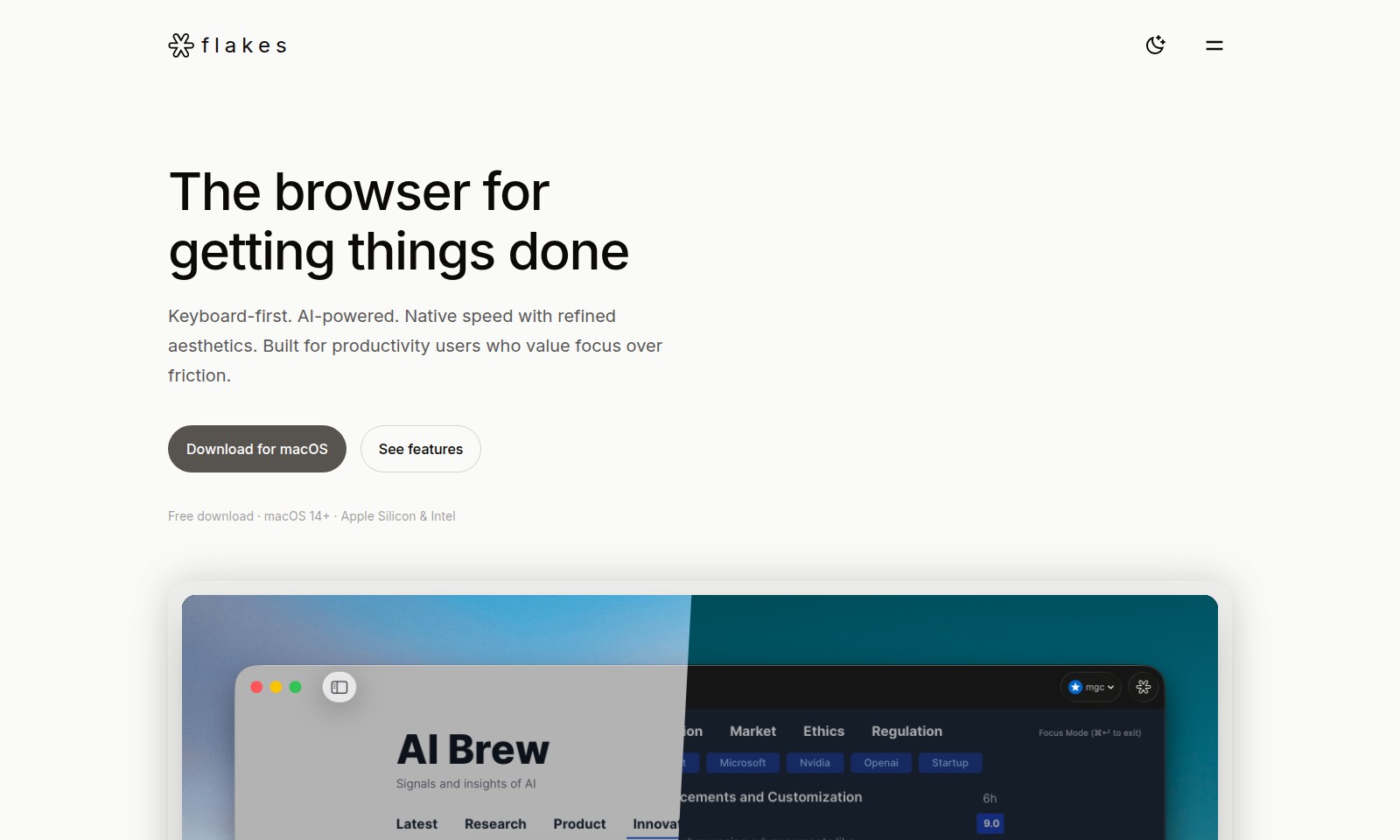 Flakes Flakes - Trải nghiệm Flakes, trình duyệt hiệu quả cho macOS