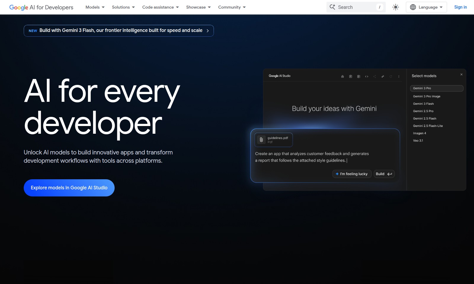 Google AI for Developers Google AI for Developers - Explora modelos avanzados de IA como Gemini y Gemm