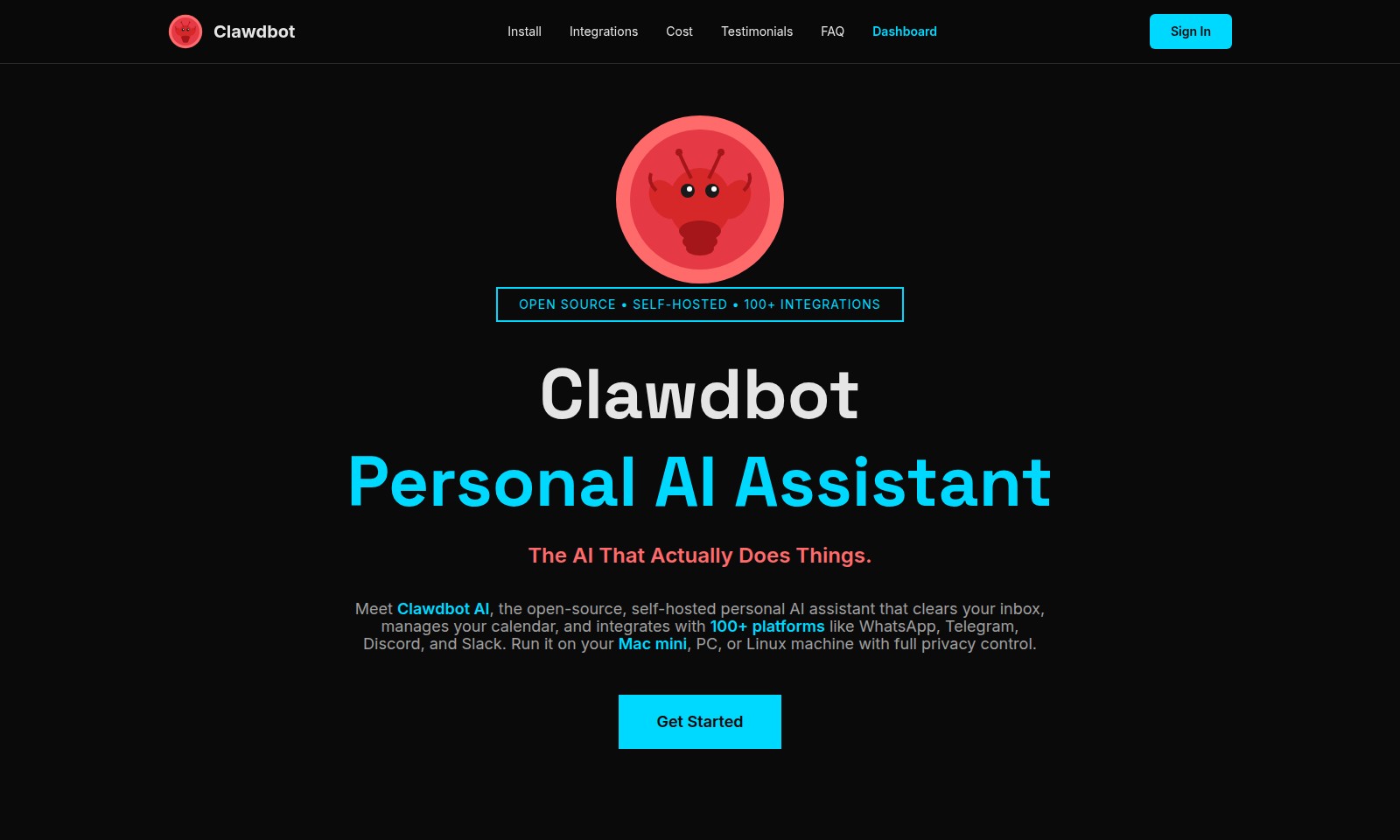 Clawdbot AI Clawdbot AI - 클로우드봇을 만나보세요. 클로우드봇은 작업을 관리하고 다양한 메시징 플랫폼과 통합되는 자가