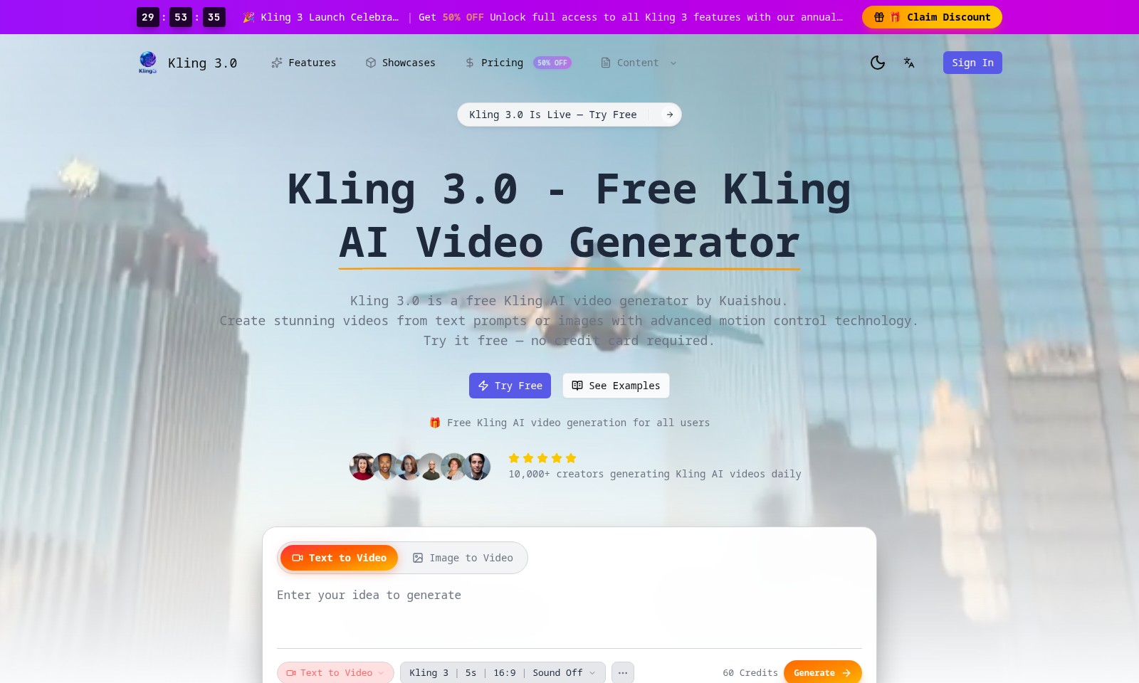Kling 3.0 Kling 3.0 - Kling 3.0 bietet einen leistungsstarken kostenlose