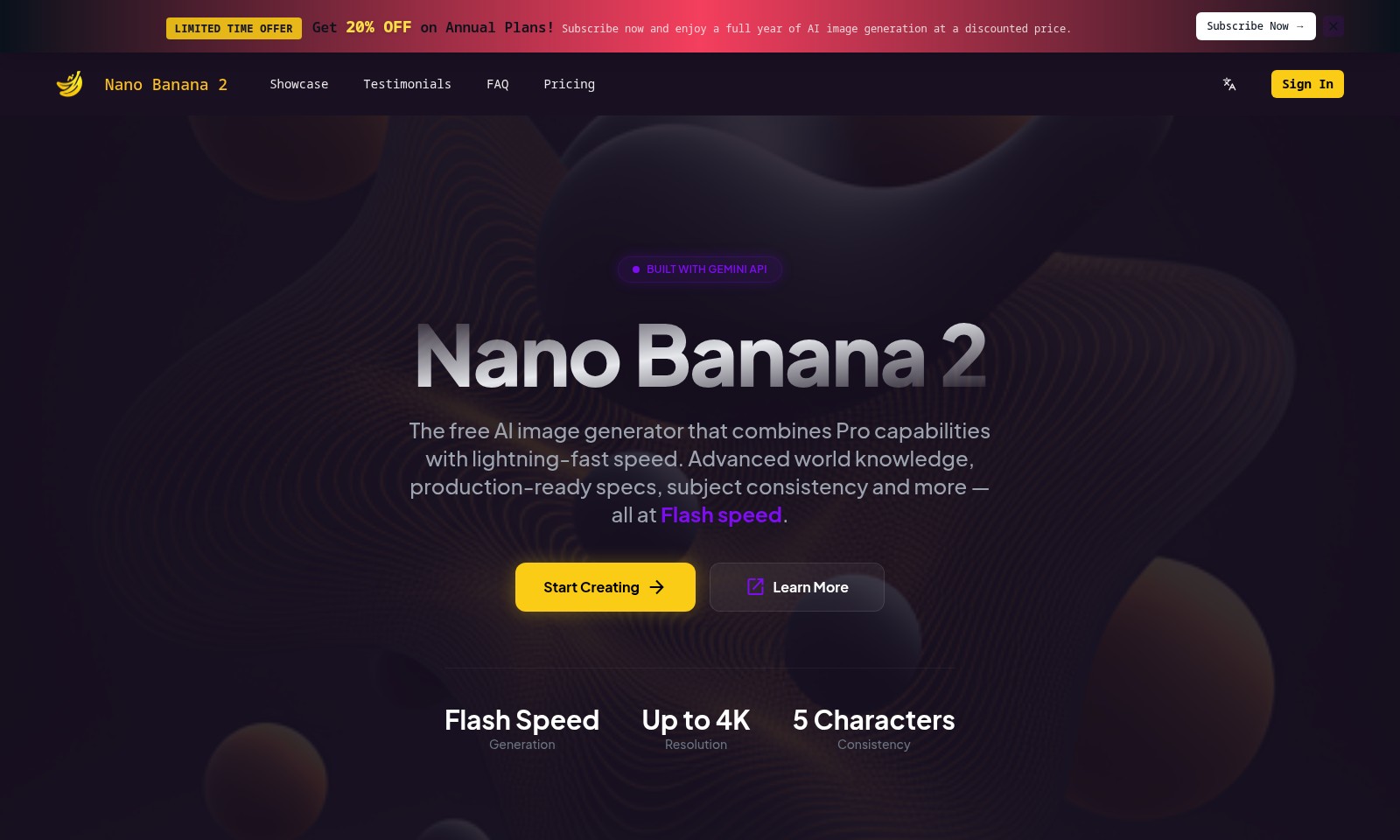 Nano Banana 2 Nano Banana 2 - Nano Banana 2に登録すると、4K解像度、被写体の一貫性、高度な編集機能を備えた強力なAI