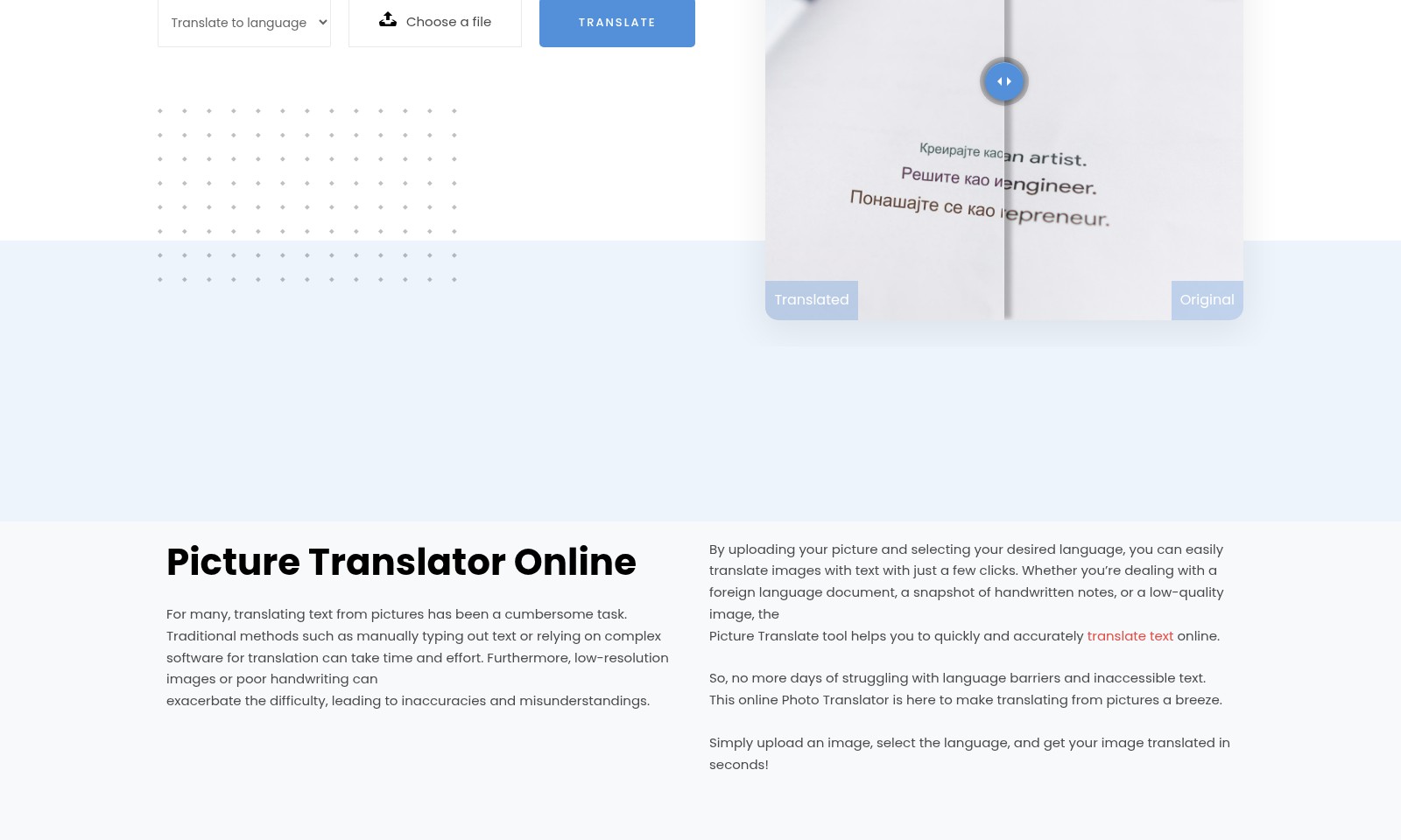 Picture Translate Picture Translate - Das Picture Translate-Tool ermöglicht es Benutzern