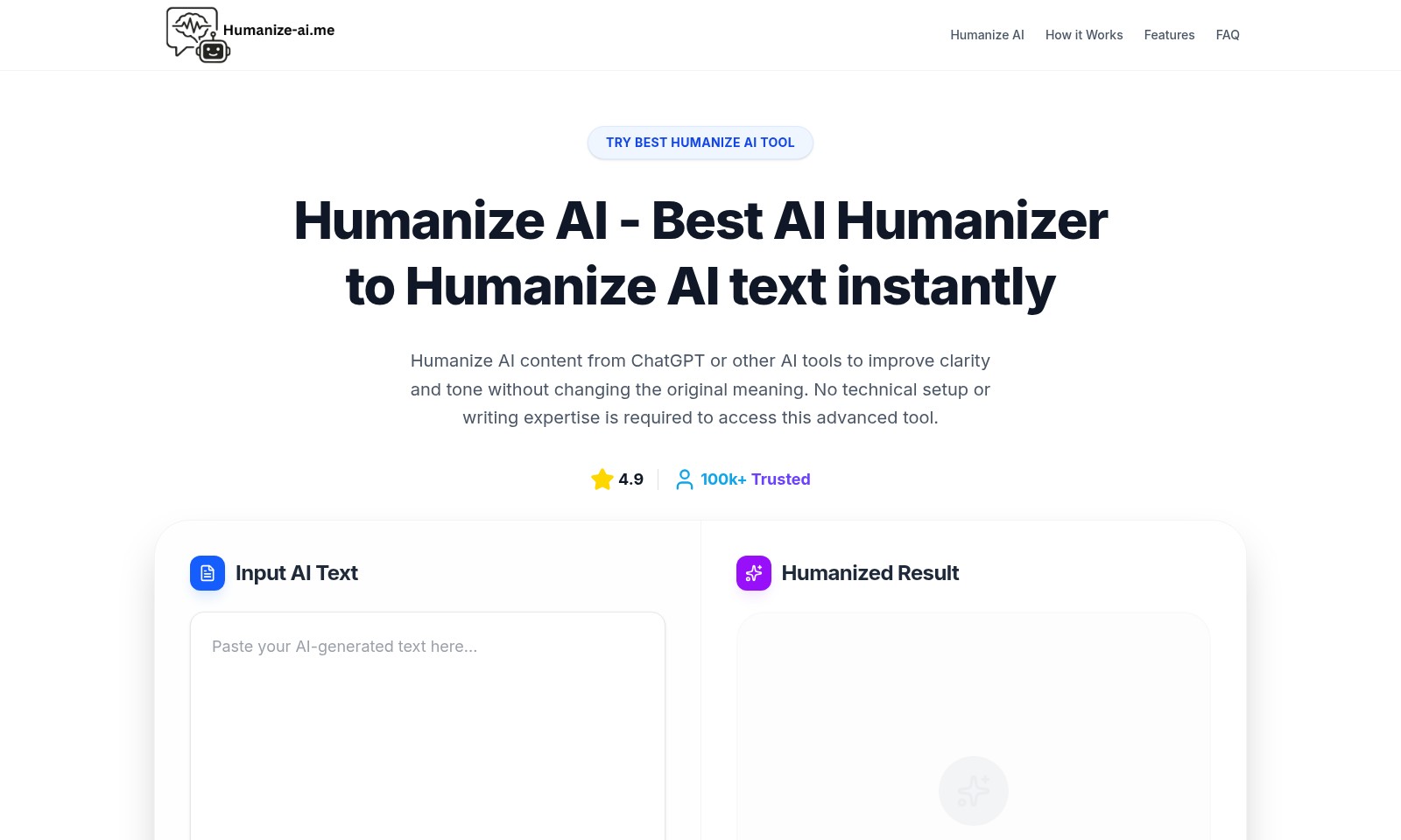 humanize-ai humanize-ai - Humanize AIは、ロボットのようなAIテキストを滑らかで人間のような文章に変換する無料ツール