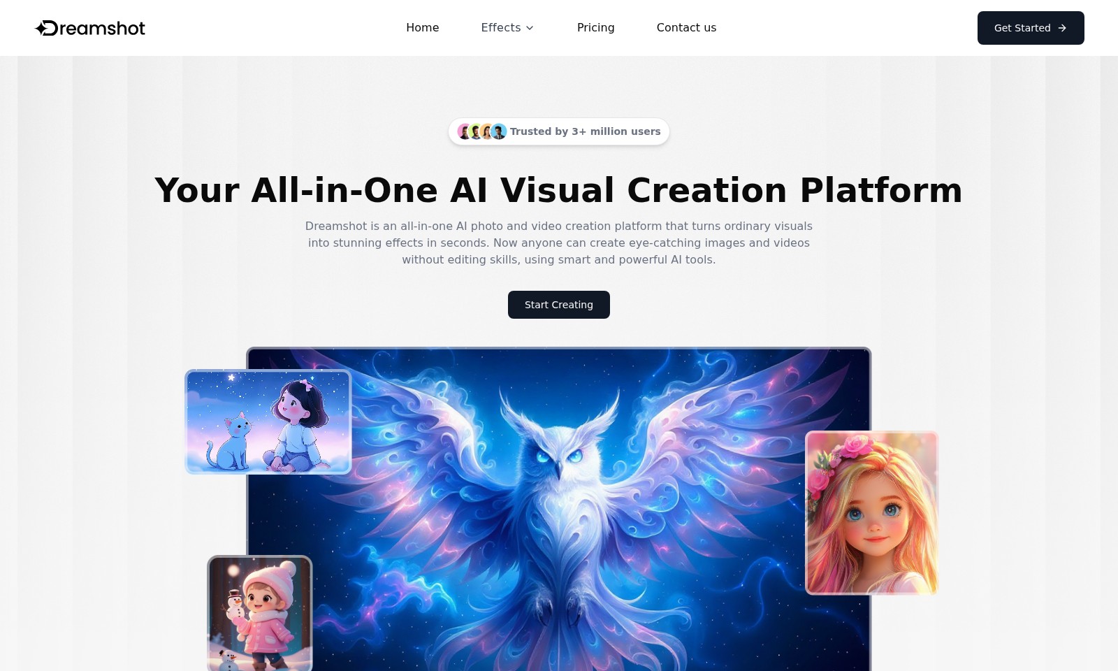 Dreamshot AI Dreamshot AI - Dreamshotは、ユーザーがAIを使用して魅力的なビジュアルを作成できる包括的なプラットフォーム
