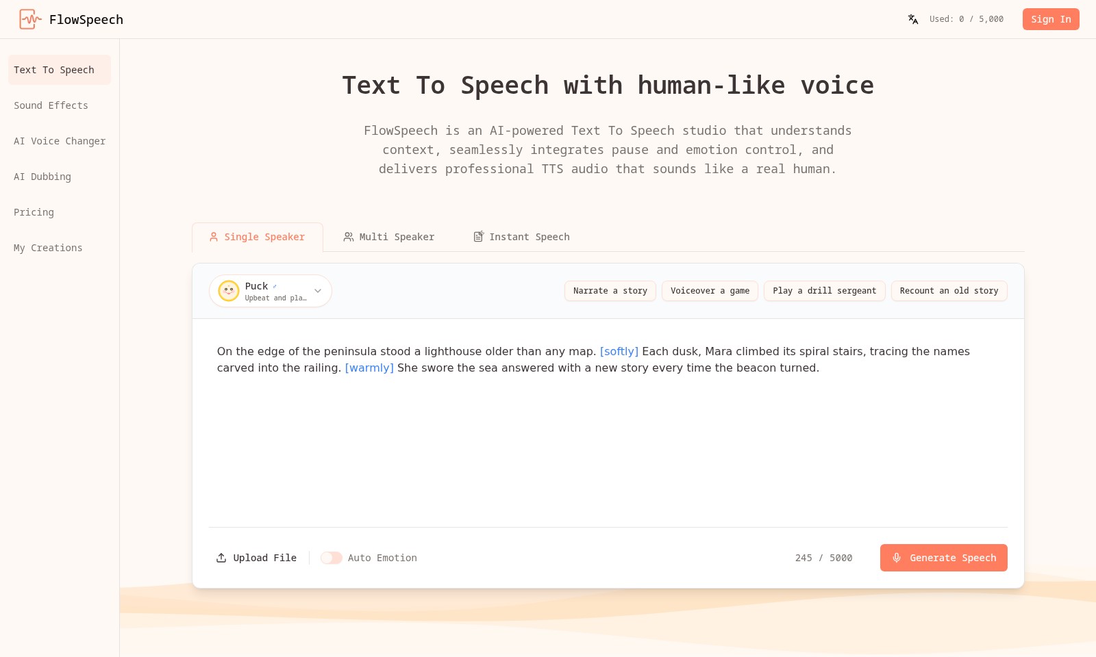 FlowSpeech FlowSpeech - Uma plataforma de TTS alimentada por IA que permit