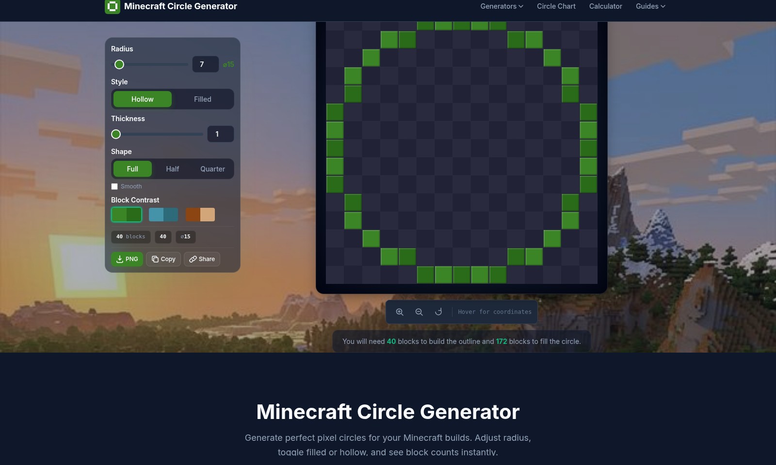 Minecraft Circle Generator Minecraft Circle Generator - Générez et personnalisez des cercles pour Minecraf