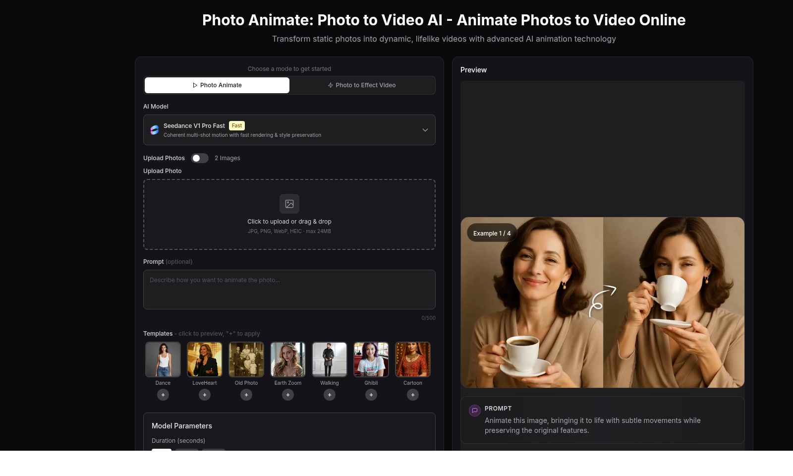 Photo Animate - Photo to Video AI Photo Animate - Photo to Video AI - Photo Animate ermöglicht es Nutzern, Fotos mithilf