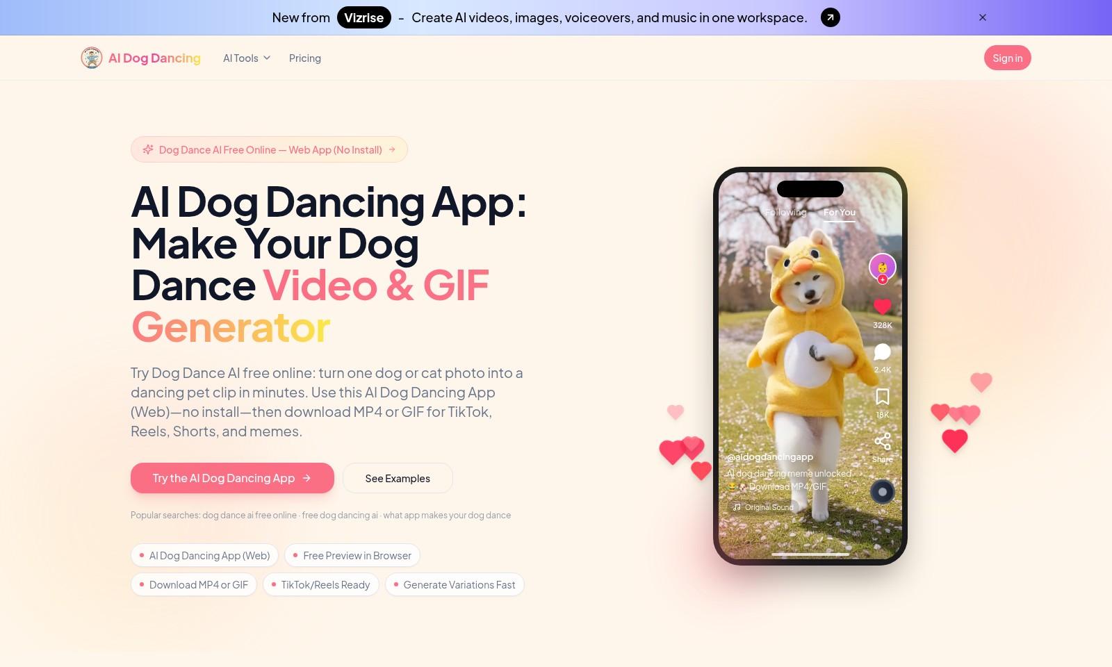 AI Dog Dancing App AI Dog Dancing App - Gere facilmente vídeos ou GIFs de animais dançante
