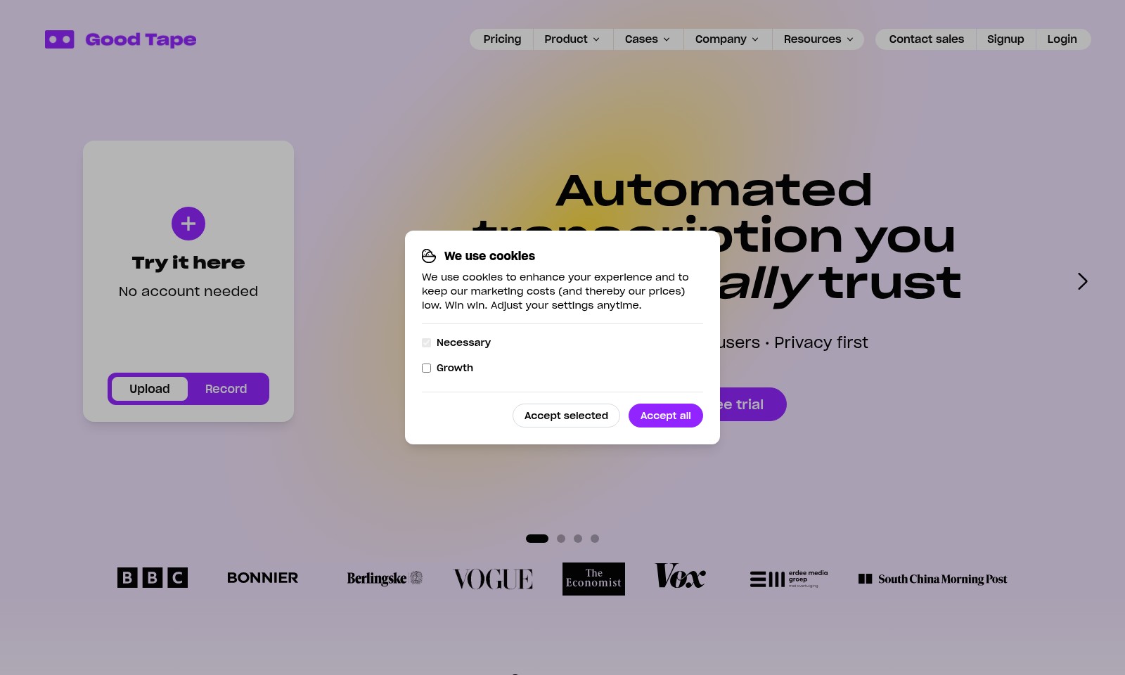 Good Tape Good Tape - Good Tape offre des services de transcription AI s