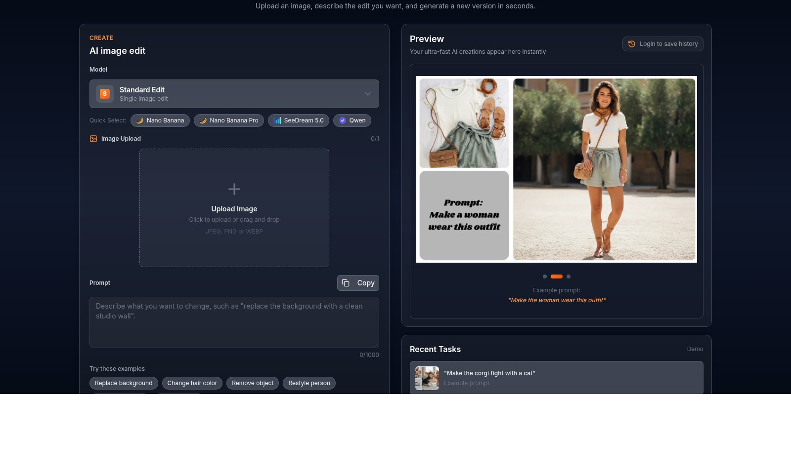 Image to Image AI Image to Image AI - AIImageToImage.ai est un éditeur d'images en ligne