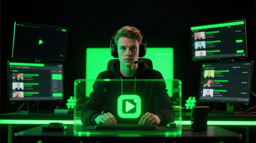 Social media creator at a desk