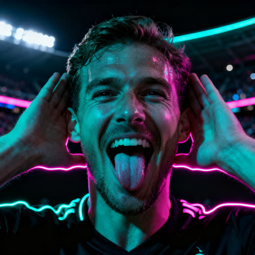 Close-up of an identity-preserving Enzo Fernandez Celebration face swap