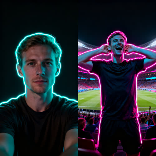 A plain selfie turning into an Enzo Fernandez Celebration stadium clip