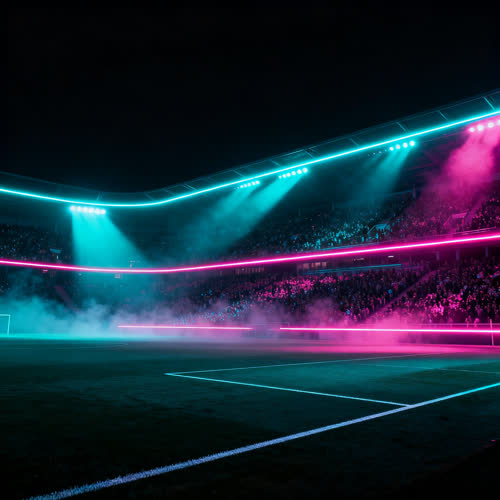 A packed neon stadium generated around an Enzo Fernandez Celebration
