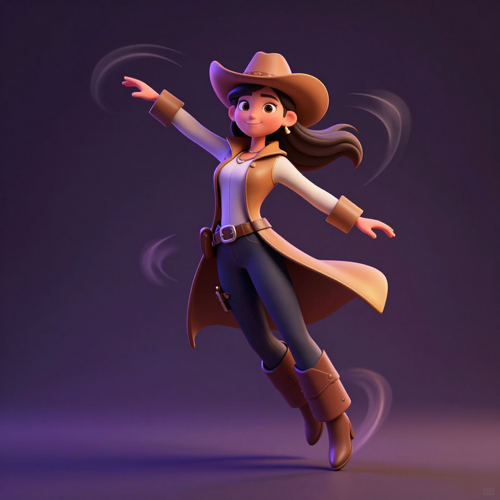 AI character animation of a stylized character mid-motion