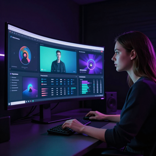 Agency manager handling several brand dashboards on one dark screen