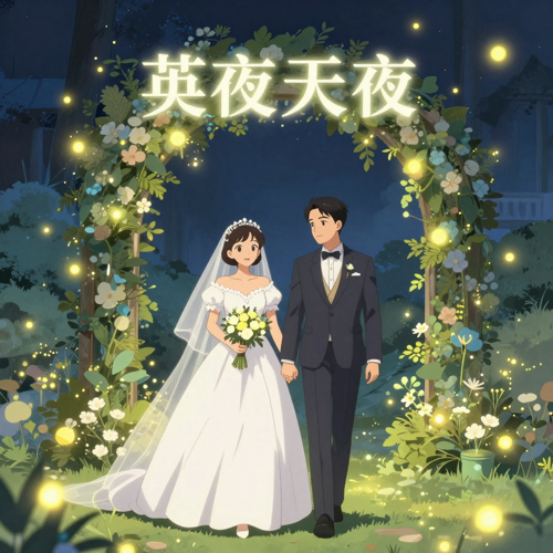 Text to firefly wedding anime scene under a gate of light