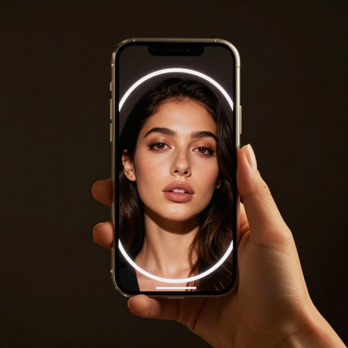 A person holding up a clear front-facing selfie