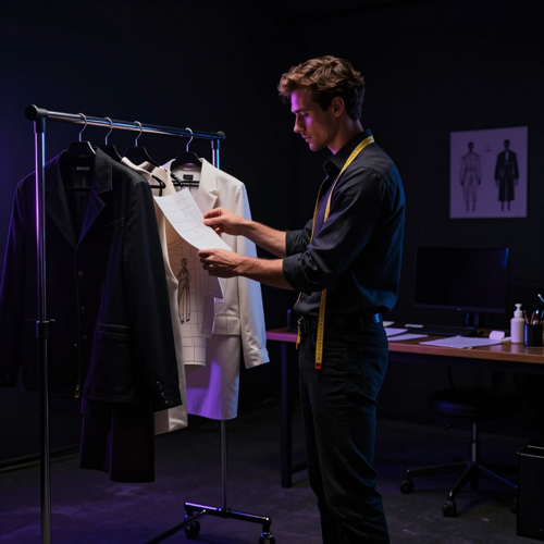 Fashion designer using an AI clothes remover for garment prototyping