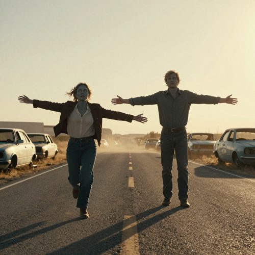 Empty Highway at Golden Hour — zombie couple video example